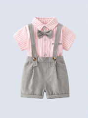 2pcs Baby Boys Striped Shirt & Suspender Shorts Set Gentleman Clothes