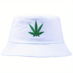 Leaf Embroidery Bucket Hat Cotton Solid Basin Hat