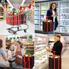 Collapsible Reusable Grocery Bags with Plastic Bottom Utility Tote Bag