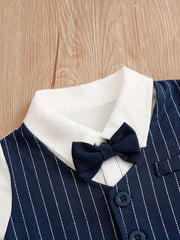Baby Boys Striped Short Sleeve Gentleman Romper