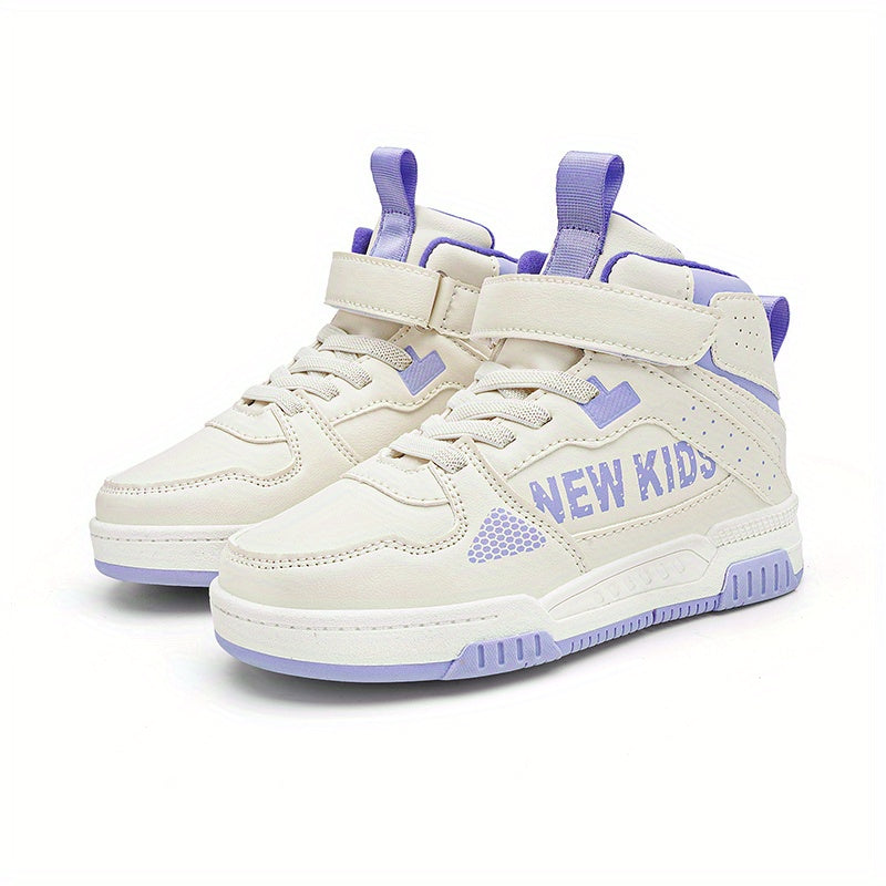 Kids High Top Skate Shoes Hook & Loop Fastener Comfy Durable Anti Skid