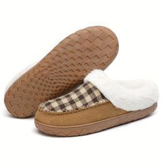Plaid Plush Lined Thermal Furry Snow Shoes Fall Winter Keep Warm Comfortable