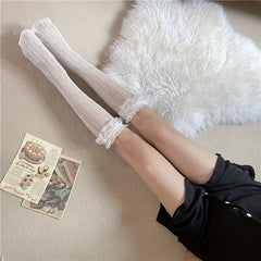 Girls Kids Lace Trim Love Mesh Stockings Children's Calf Socks