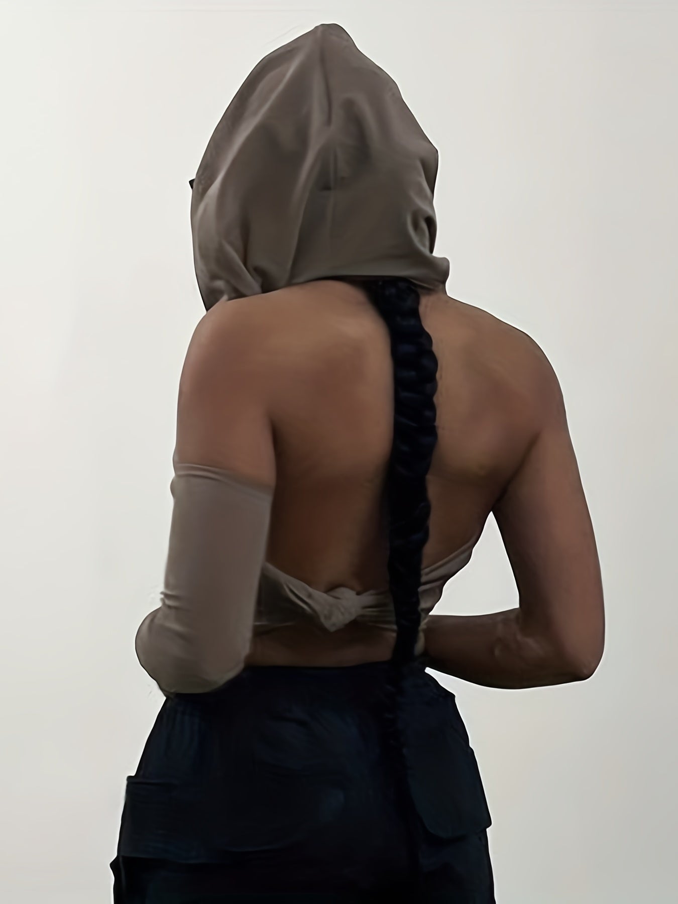Ruched Crop Hoodie Halter Neck Backless Solid Hoodie
