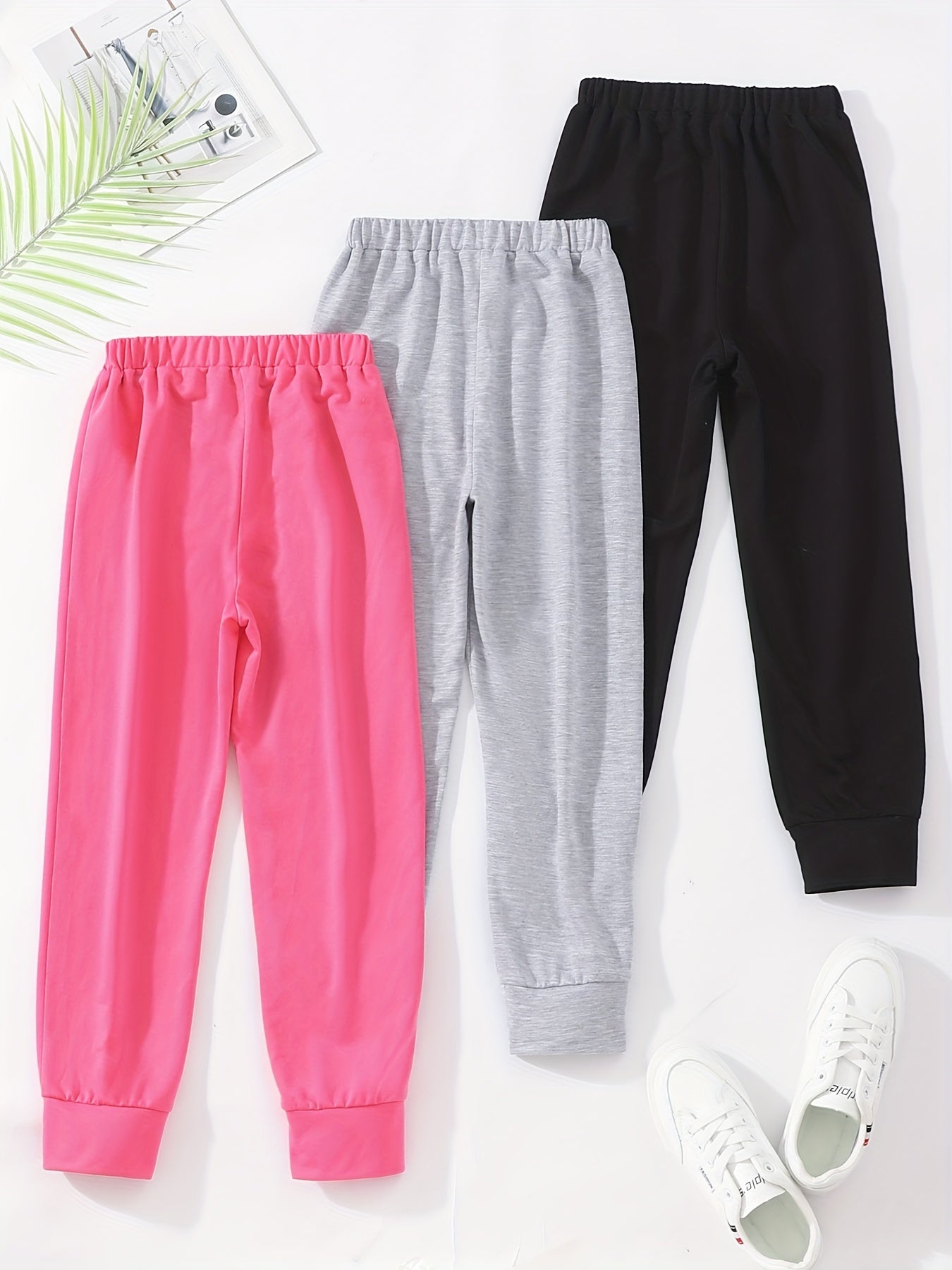 3pcs Girls' Elastic Waist Jogger Sweatpants