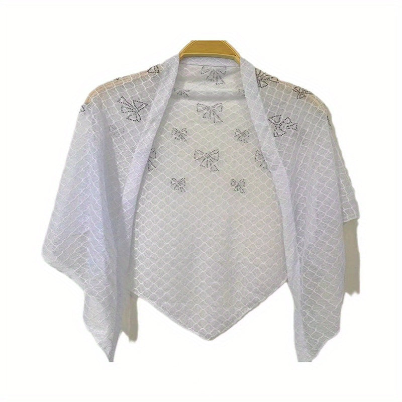 Rhinestone Decor Bowknot Shawl Triangle Scarf Solid Cape For Women