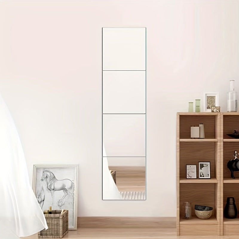 Adhesive Wall Mirror Tiles for Bedroom and Home Gym Full Body Reflection