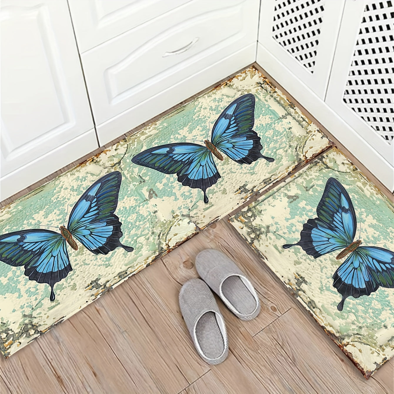 Butterfly Print Rug for Bathroom Kitchen Living Room