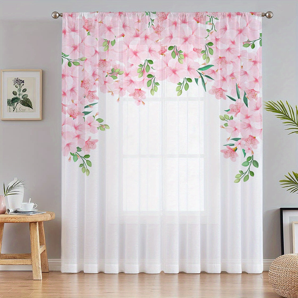 Chic Pink Flower Sheer Curtain: Refresh Your Space