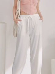 Solid Color Drawstring Wide Leg Pants