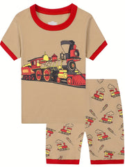 Boy's Train Graphic Print Pajamas T shirt & Shorts Set