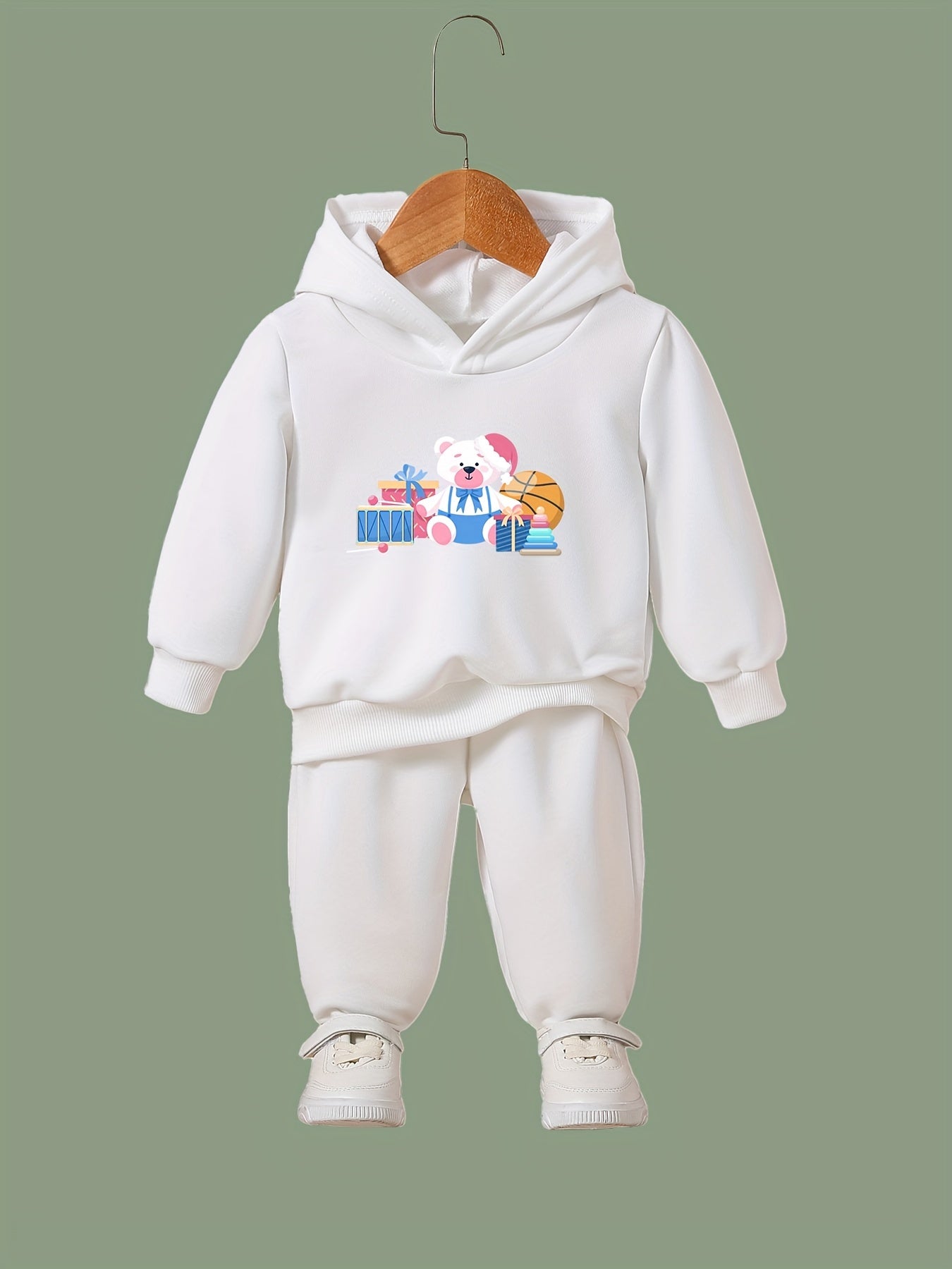 OERYUI Christmas Bear Print Outfits 2pcs Girls Hoodies Jogger Pants Set