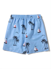 Men's Casual Cerulean Sports Shorts with Tropical Print for Holiday Party
