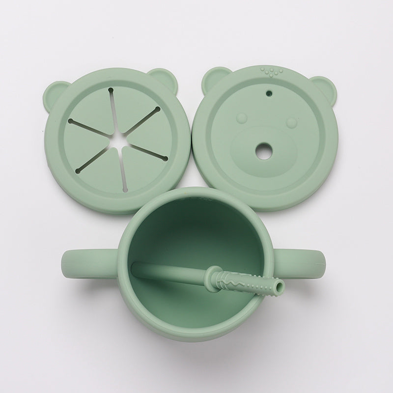 Kids Silicone Training Cup with 2 Lids & Straw