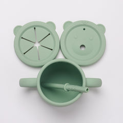 Kids Silicone Training Cup with 2 Lids & Straw