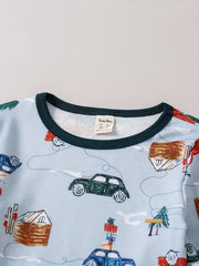 Christmas Tree & Car Print Pajama Set for Kids