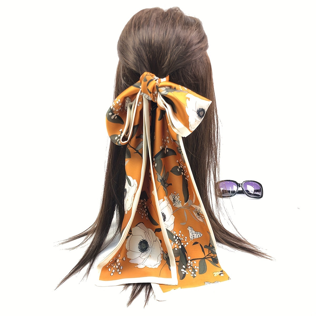 Vintage Flower Print Skinny Scarf Casual Necktie Scarf Hair Ribbon