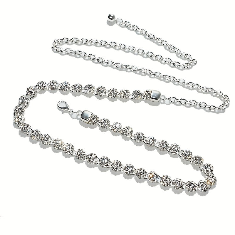Rhinestone Inlaid Waist Chain Silvery Belly Chain Women's Dress Accessories