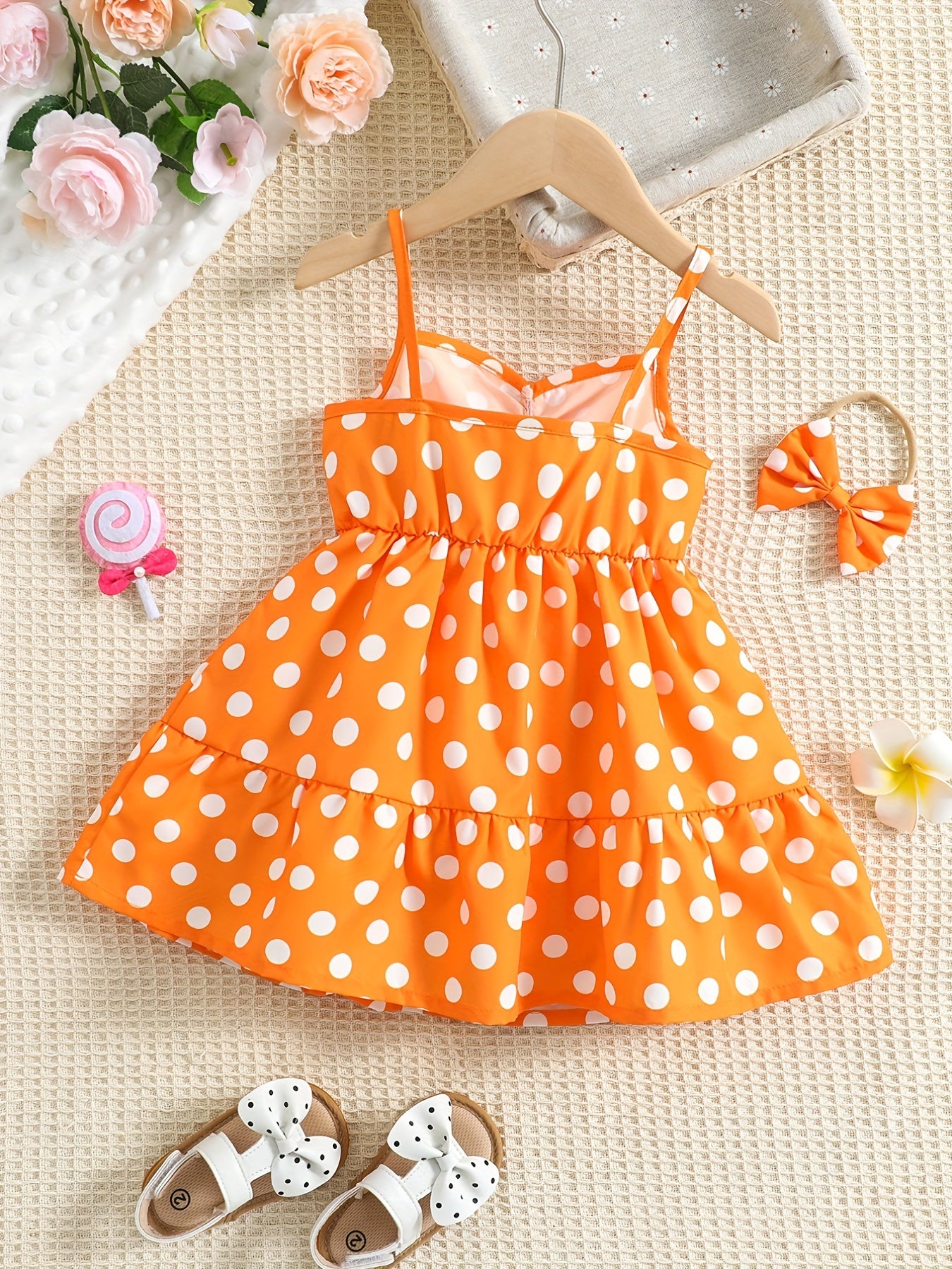 Cute Polka Dot Playwear for Baby Girls Cotton Casual Dress with Suspenders