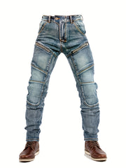 Men's Paneled Denim Jeans Slim Fit Zipper Fly Casual Trousers