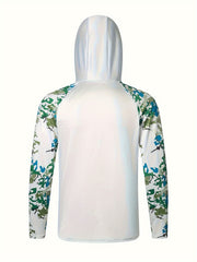 Men's UPF 50 Sun Protection Hoodie With Mask Leaf Pattern Long Sleeve
