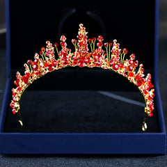 Red Crystal Crown Beaded Headdress Bridal Jewelry