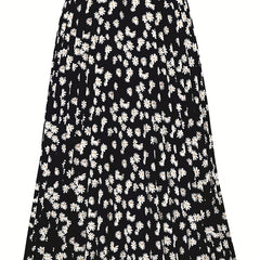 Boho High Waist Floral Print Pleated Skirt