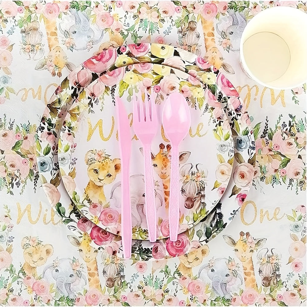 Wild One Birthday Party Supplies - 20 Plates & 20 Napkins for Girls