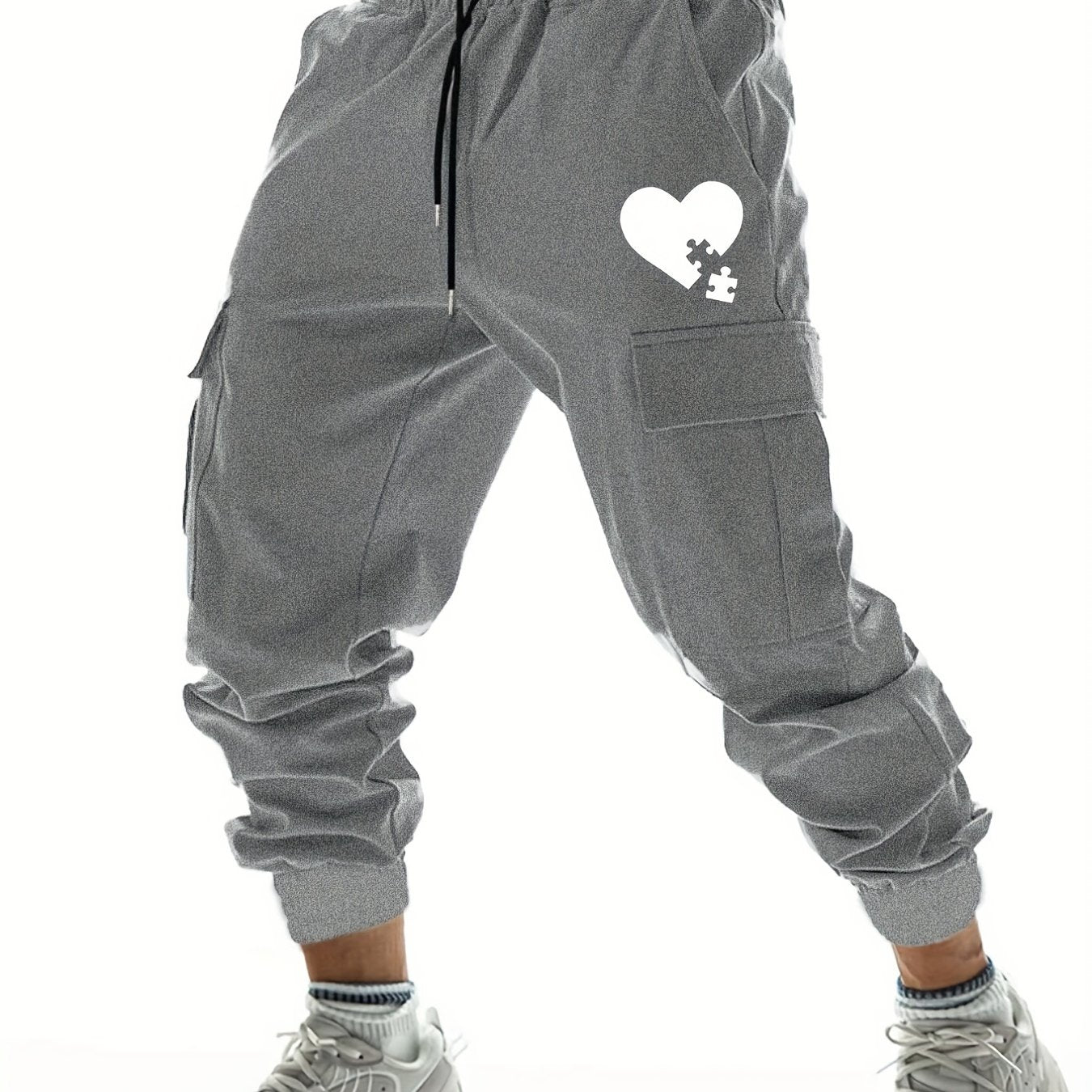 Heart Pattern Cargo Pants Drawstring Joggers with Pockets
