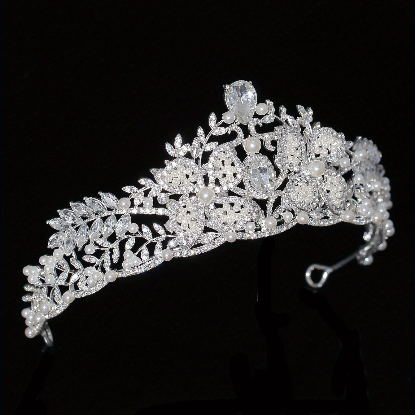 Bridal Faux Pearl Crystal Crown Tiara Wedding Head Jewelry