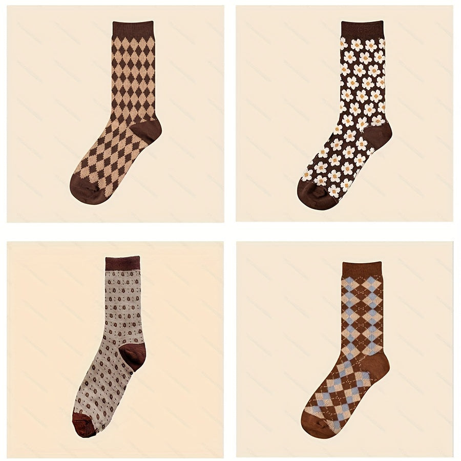 Retro Plaid Mid Tube Socks Pack Women's Stockings