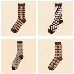 Retro Plaid Mid Tube Socks Pack Women's Stockings