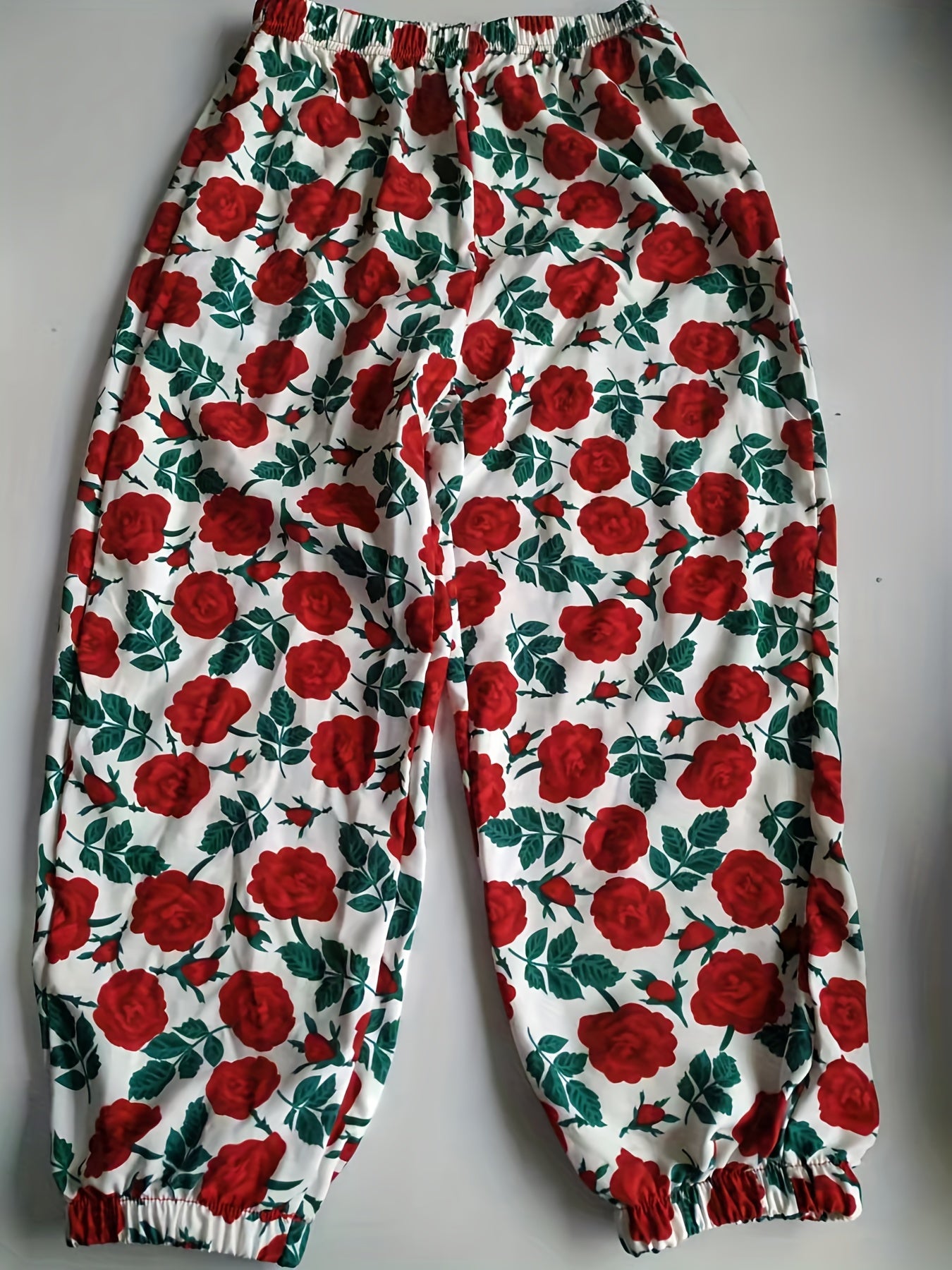 Girls Tiny Flowers Graphic Cotton Jogger Trousers Summer Kids Baggy Pants