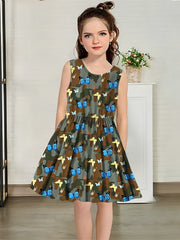 Girls Casual Butterfly Sleeveless Dress