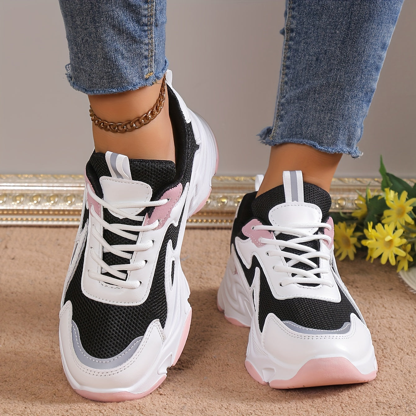 Women's Block Thick Bottom Sneakers Comfortable Sports Shoes