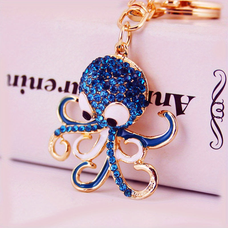 Alloy Rhinestone Octopus Car Keychain Ocean Animal Pendant Key Chain