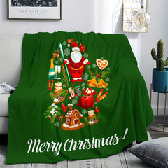 Green Santa Claus Print Bed Blanket Soft Sofa Blanket