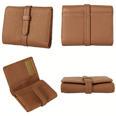 Women's Leather Bifold Wallet with Snap Closure Coin Pocket - Beige