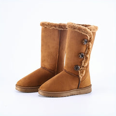Women's Plush Mid Calf Boots Keep Warm Solid Button Non Slip Flat Snow Boots