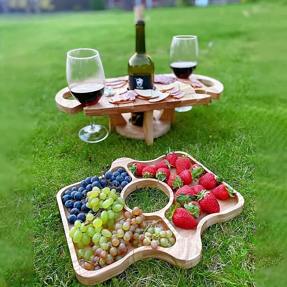 Wooden Foldable Table with Holder 2 in 1 for Camping and Garden Party