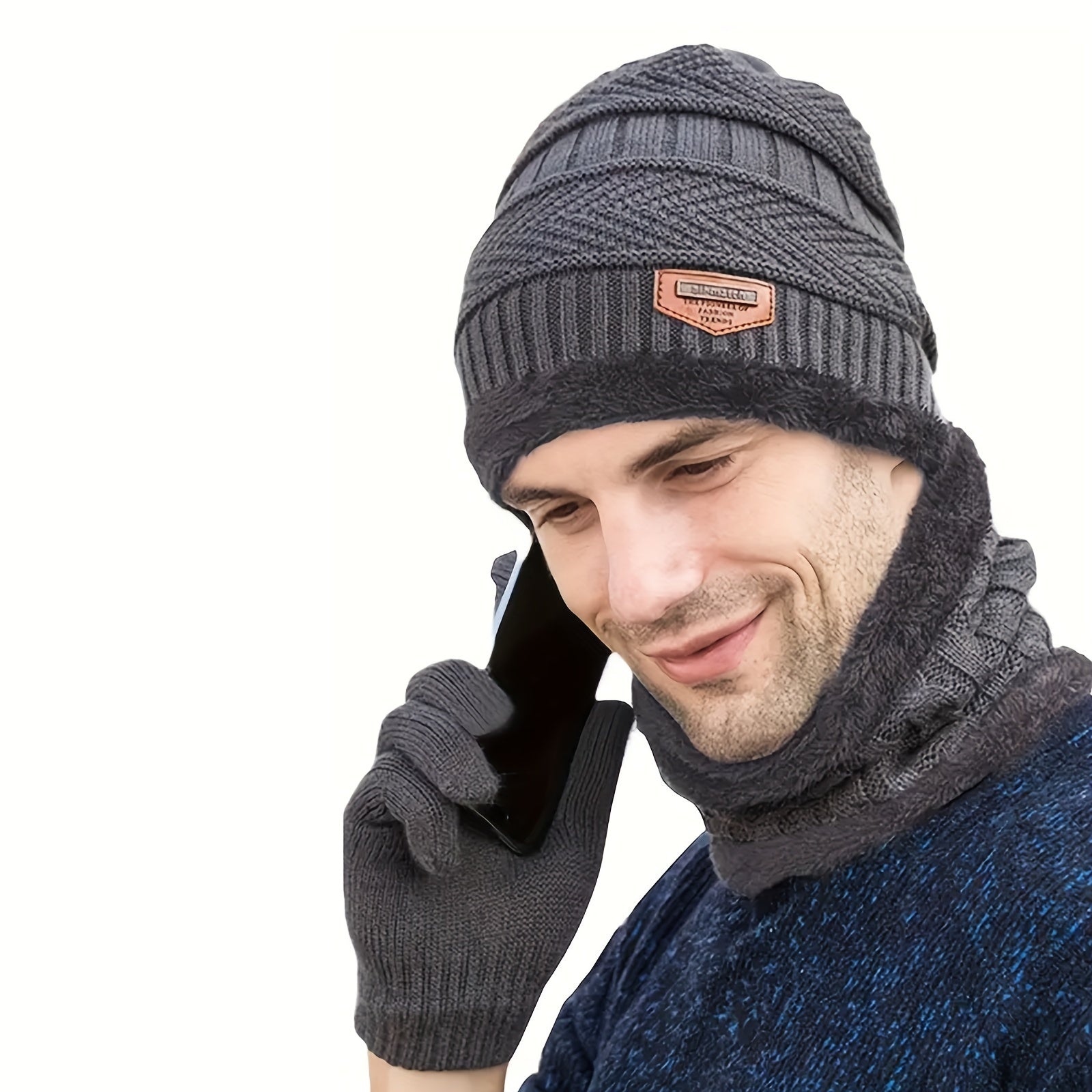 Striped Warm Winter Hats With Neck Scarf - Cycling Skiing Gear
