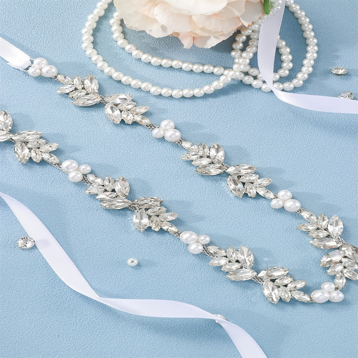Rhinestone Bridal Belt Wedding Dress Waist Chain Sash Faux Pearl Beaded Belt