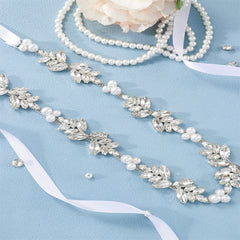 Rhinestone Bridal Belt Wedding Dress Waist Chain Sash Faux Pearl Beaded Belt