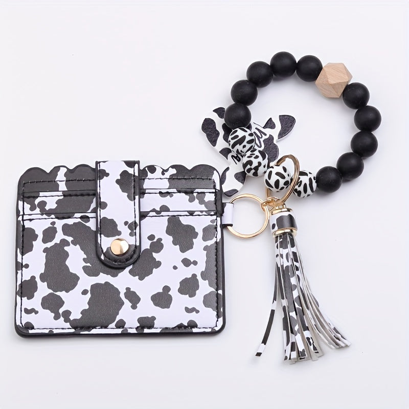 Cow Pattern Wallet with Wristlet Keychain
