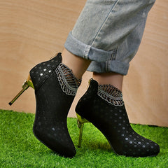 Women's Stiletto Heeled Boots Pointed Toe Back Zipper Pumps