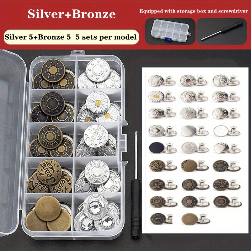 50 Sets Metal Screw Jeans Buttons Kit DIY Fastener Tack