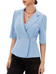 Short Sleeve Lapel Blazer Solid Open Front Women's Outerwear