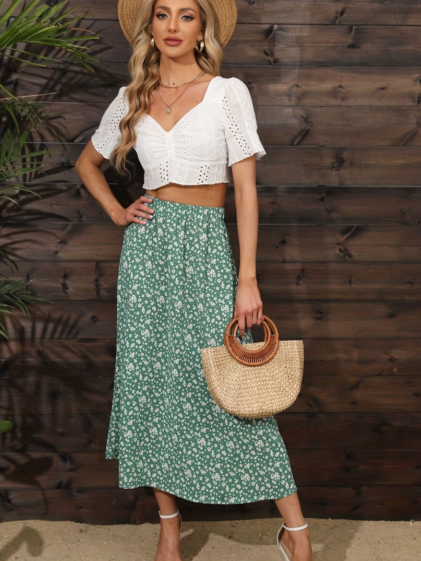 Boho Ditsy Floral Print High Waist Skirts - Ruched Maxi Summer Skirts