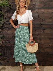 Boho Ditsy Floral Print High Waist Skirts - Ruched Maxi Summer Skirts
