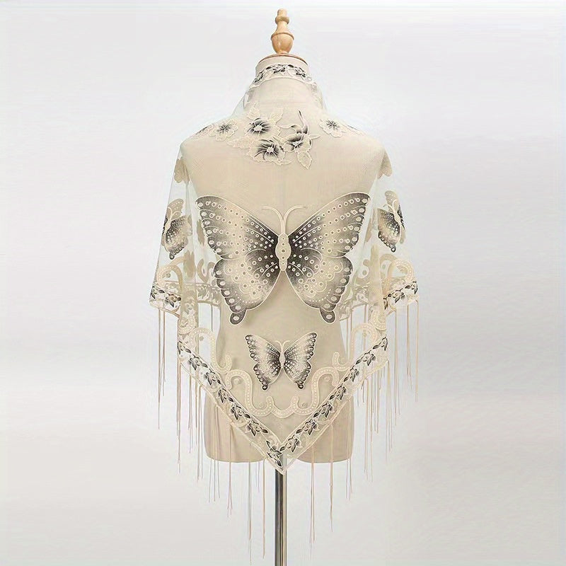 Butterfly Lace Triangle Fringe Trim Scarf Shawl Wrap
